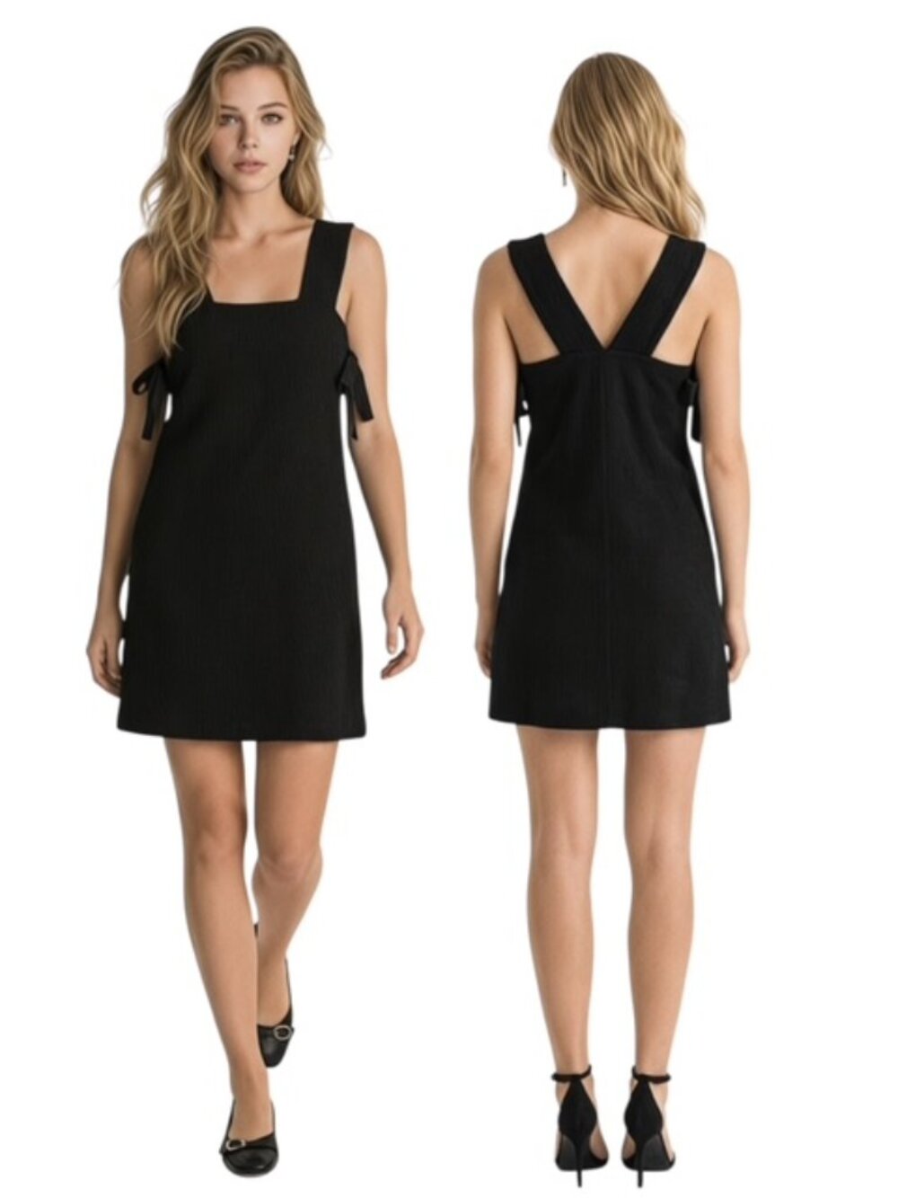 Madewell Small Black Side Tie Starlight Textured Mini Shift Dress